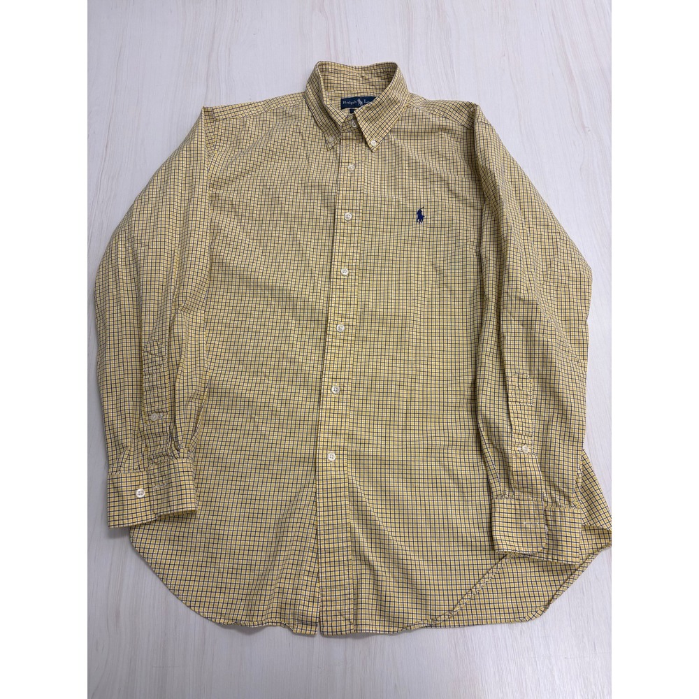 Ralph Lauren Classic Fit Button Down Shirt Yellow Blue Check Men's Large Cotton